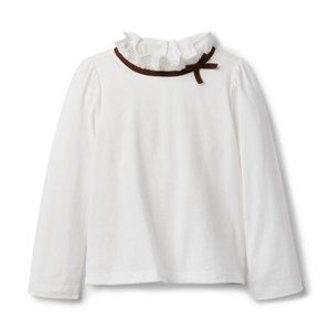 Janie and Jack | RUFFLE COLLAR BOW JERSEY TOP, Jet Ivory